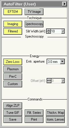 Tecnai on-line help User interface 33 4.7.1 EFTEM On Slit width The slit width control determines the width of the slit on the Imaging Filter.