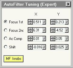 Tecnai on-line help User interface 50 4.11 AutoFilter Tuning (Expert) The AutoFilter Tuning Control Panel.