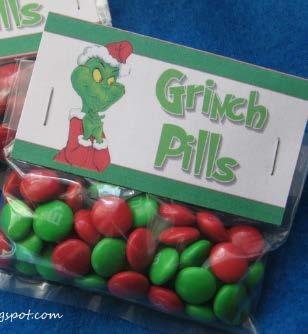 Secure label Snack size bags Red and green M&Ms Folded topper label Stapler