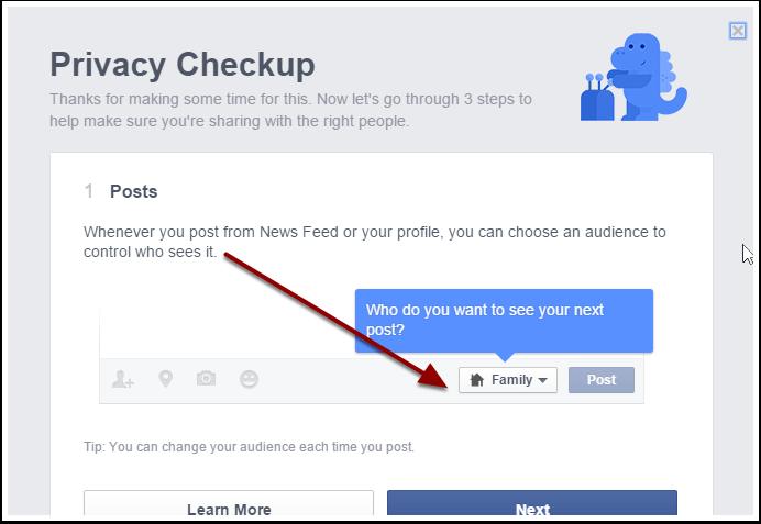 Privacy Checkup: Posts Next, select the drop down menu to choose who can see your posts.