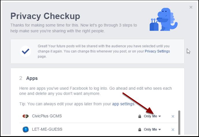 Privacy Checkup: Apps Then select any of the Apps you have