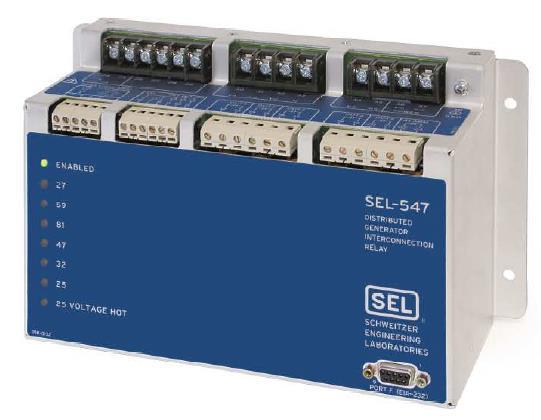 DER relay example: Single device incorporates: Undervoltage Overvoltage Under/over frequency Negative sequence voltage Directional power Synchronism check From Schweitzer Engineering Laboratories,