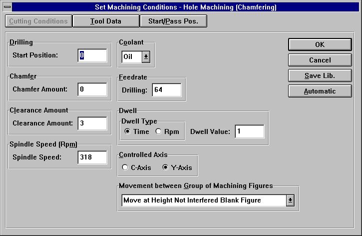 6. MACHINING DEFINITION B-62824EN-1/01 (9) Chamfering Dialog box for setting cutting conditions Tool path (a) Move the tool to the [Cut-In Start Position] + [Clearance (Cr)] position at the rapid