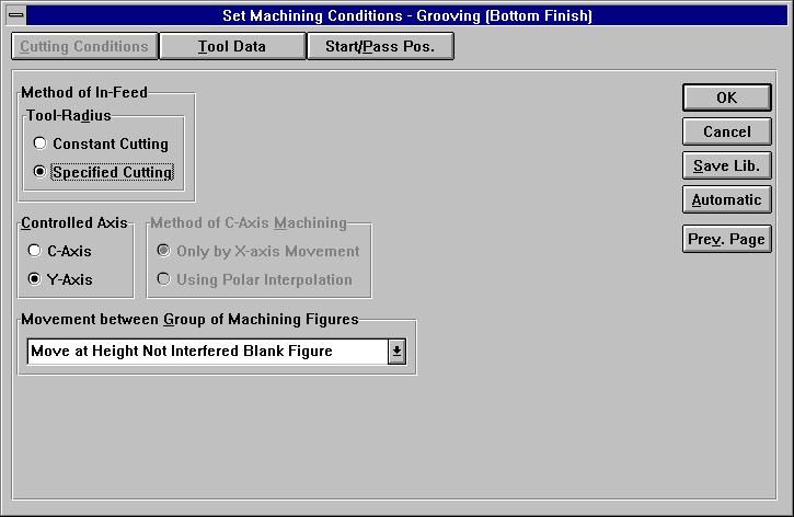 6. MACHINING DEFINITION B-62824EN-1/01 (2) Grooving (bottom face finishing) Dialog box for setting cutting conditions The dialog box for setting cutting conditions
