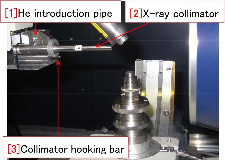 1.5. SETTING OF X-RAY VOLTAGE AND CURRENT 3 Figure 1.6: Around the sample crystal Figure 1.9: He flow meter set as shown in Fig. 1.6 when the X-ray beam size is 250µm. However, [2] 0.