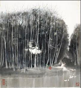 Sold price: HK$4,130,000 Wu Guanzhong, Household of Birch Trees Painted in 1976 ink and colour on paper 48.