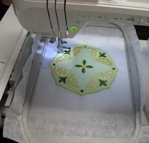 Attach the hoop back into the machine, and continue embroidering the design.