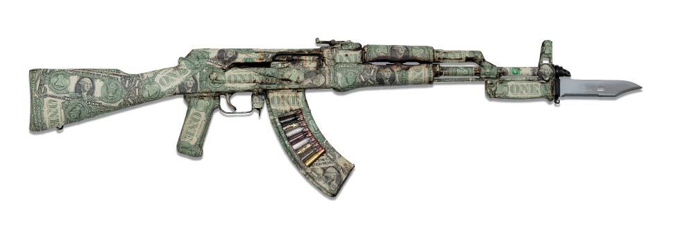 BRAN SYMONDSON Spoils of War 2013 AK-47 (decommissioned from active service), Collaged