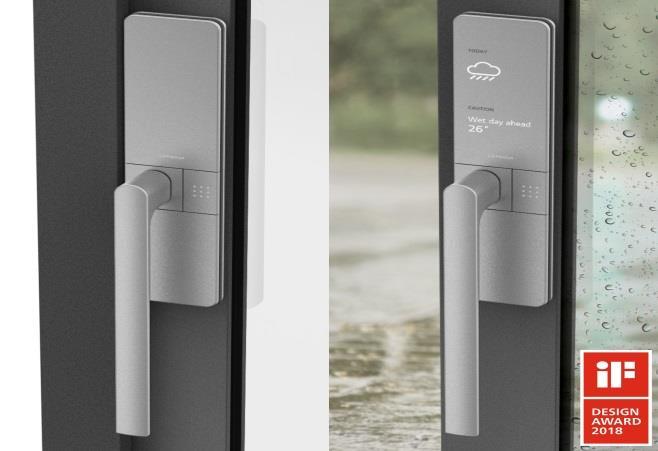 LG Hausys won 2018 if Design Award The new futuristic IoT window handle that gives useful information to the users, including weather forecast, fine dust, and indoor air quality Our company won a