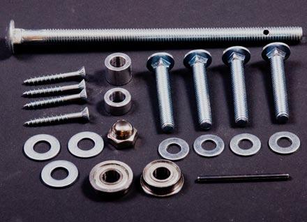 x 7 Carriage Bolt 2 - Ball Bearings (may already be installed) 1-1/2 Aluminum Spacer 1-5/16 Aluminum Spacer 1 - Roll Pin 3-3/8 Washers 1-3/8