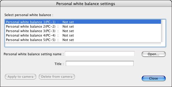 For instructions on how to save white balance files using RAW Image Task, refer to Adjusting RAW in the ImageBrowser Instruction Manual (PDF electronic manual). Click [Personal WB].