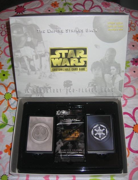 Empire Strikes Back 2-Player March 1997 7 premium cards 4 light 3 dark Package also included: 60 light Hoth Unlimited (white border) cards 60 dark Hoth Unlimited (white border) cards 1