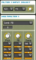 Oscillator 4 once again uses a special mode: The click setting triggers a very short sample that perfectly simulates the plucking of a guitar string.