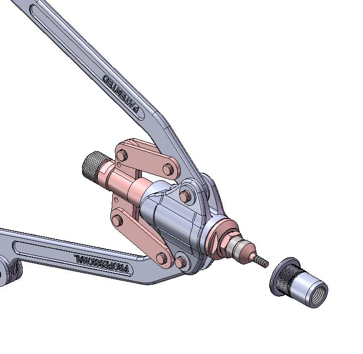3) Tighten the locknut in place to secure the connection 4) Adjust the mandrel to left size 1) Prepare the rivet nut by either spinning the rivet nut onto the mandrel or by rotating the mandrel lead