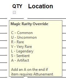 Magic Rarity Override Drop-down List Magic Rarity Override Based on Item entry, the Character Sheet will match to its internal inventory list.