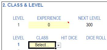 Enter your Experience Points (0 if you are just starting out) and Select a Class for your 1 st level. Note: As you do these things, note how the Stats and Character Details areas update.