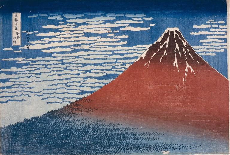 Fine Wind, Clear Morning, from Thirty-Six Views of Mount Fuji Line Balance contour lines (lines on the outside of a shape for example, the mountain) lines of movement Is the painting symmetrical or