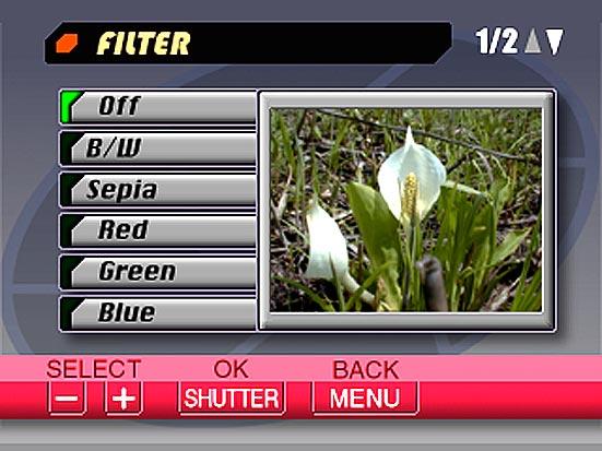 The following example shows the Filter setting screen.