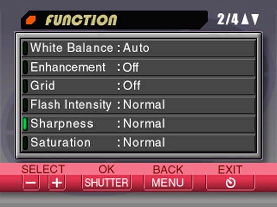 Directly Accessing the REC mode FUNC- TION Menu When in the REC mode, you can hold down SHIFT INFO and press MENU to display the FUNCTION menu. 3.