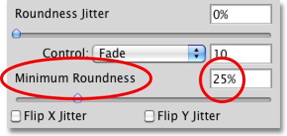 A roundness value of 100% simply means that the brush tip looks completely normal, just as it appeared in its thumbnail when you selected it, whether it s an actual round brush like the one I ve