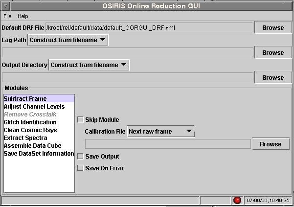 On-line Reduction GUI At the telescope, the OSIRIS pipeline is always waiting for a new raw file to be written so the little oompa loompas can generate a reduced cube for observational viewing and
