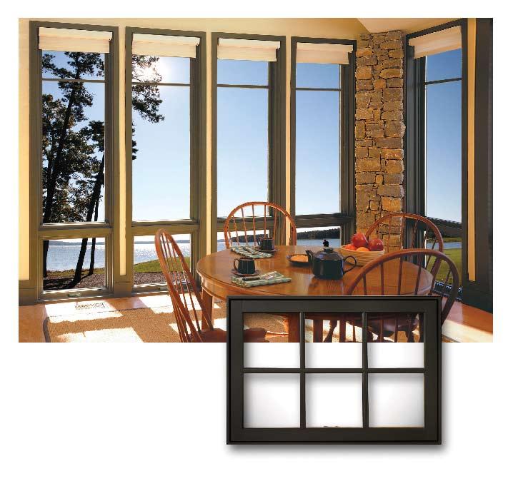 Awning windows Aluminum Clad Wood Low-maintenance, durable, extruded aluminum clad exterior with the timeless elegance of natural pine (standard) on the interior (prime, paint or stain optional),
