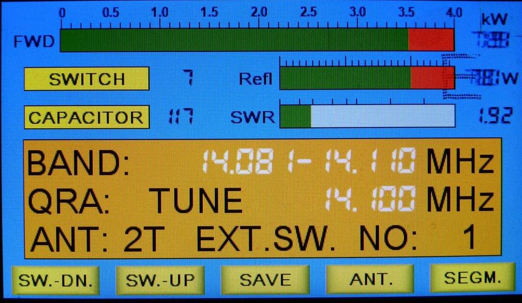 6. TUNING After pressing the TUNE button it is possible to tune the individual antennas The FWD, Refl and SWR functions are the same as described in the automatic mode.
