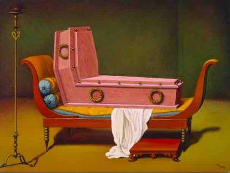 Magritte, Perspective: Madame Récamier by David During the late 1940s and early 1950s, the Surrealist painter René Magritte made a series of Perspective paintings based on well-known works by the