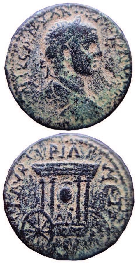 Some of the coins of Krannon show only the hydria on the cart (Figure 9). Some show it with a crow (Figure 10) and some show it with two crows.