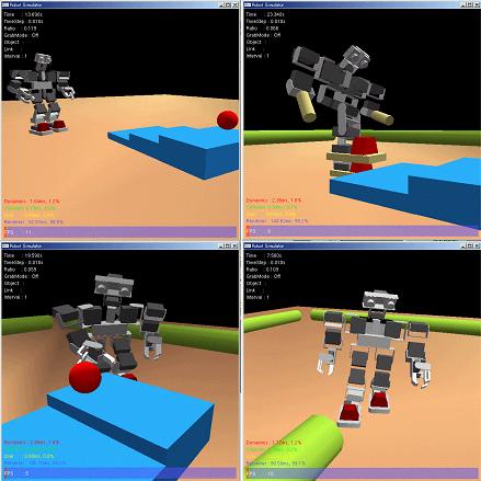 vision-based behaviors of humanoid which consist of both real robot and virtual robot in simulation environment.