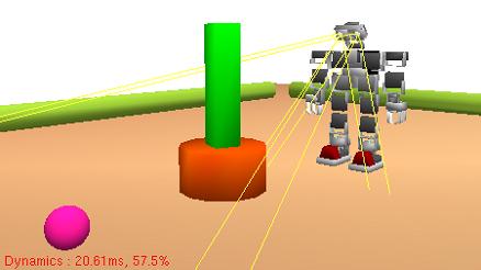 Figure 4: Interface API to Share Behavior Software between Virtual And Real Robot (A) Plane Segment detection results Figure 5: Experimental Setup: Task of the robot is to approach the ball