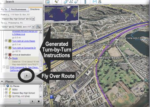 Now, Google Earth should automatically create the street navigation direction between your school and SDSU (Figure 1-12)!