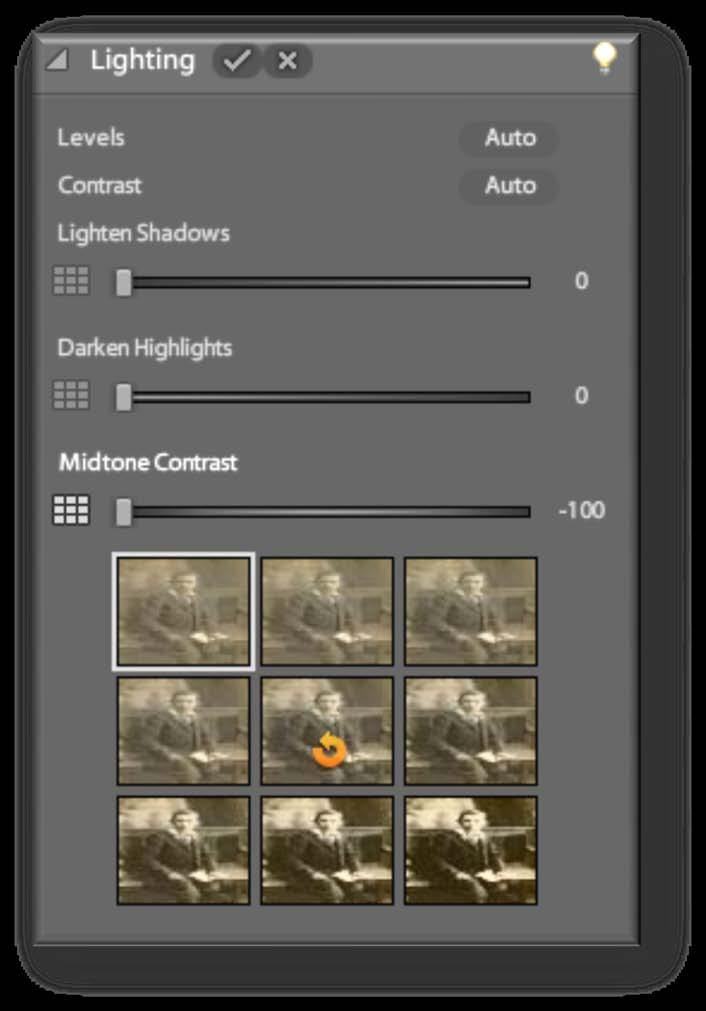 Quick Fix Preview Lighting: Midtone Contrast Adjusts the contrast within the middle tonal values (values