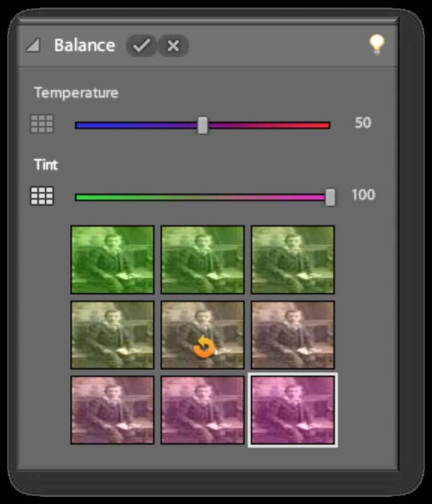 Quick Fix Preview Balance: Tint Drag the slider to make the color more green or more