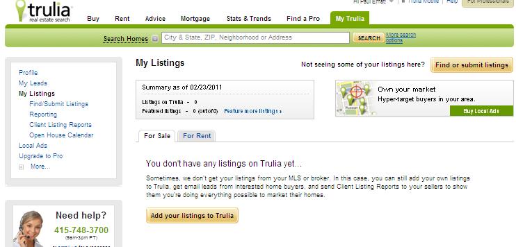 Your listings should be on Trulia automatically through a constant feed from Century 21 corporate.