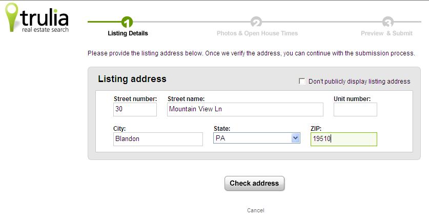 The first screen that will load is basic information of the property address.
