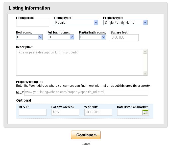 if your listing is not already entered in Trulia, your screen will expand to
