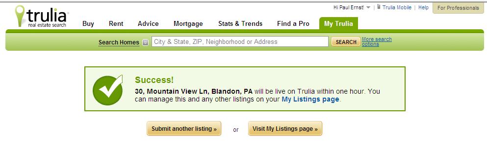 Your listing is now on Trulia!