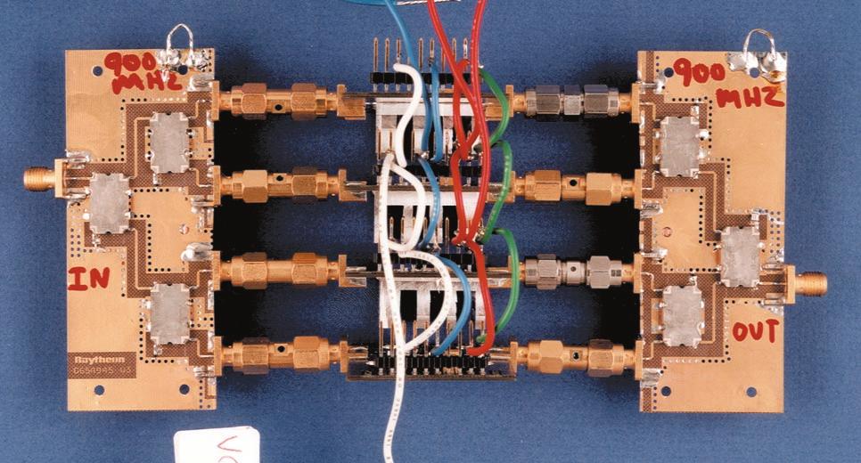 designed to operate from single drain and gate voltages (usually 6.5 or 8 volts on the drains and 3.5 volts on the gates). Figure 6 shows the RMBA19520 consisting of four RMBA19500-53s operated at 6.