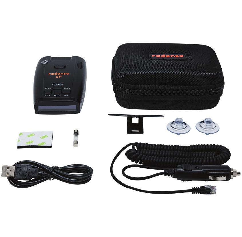 what s inside. D A F C E B A. Radenso SP Small, easily mountable radar detector Intuitive OLED display D. Travel Case The travel case fits your detector and cords for compact travel B.