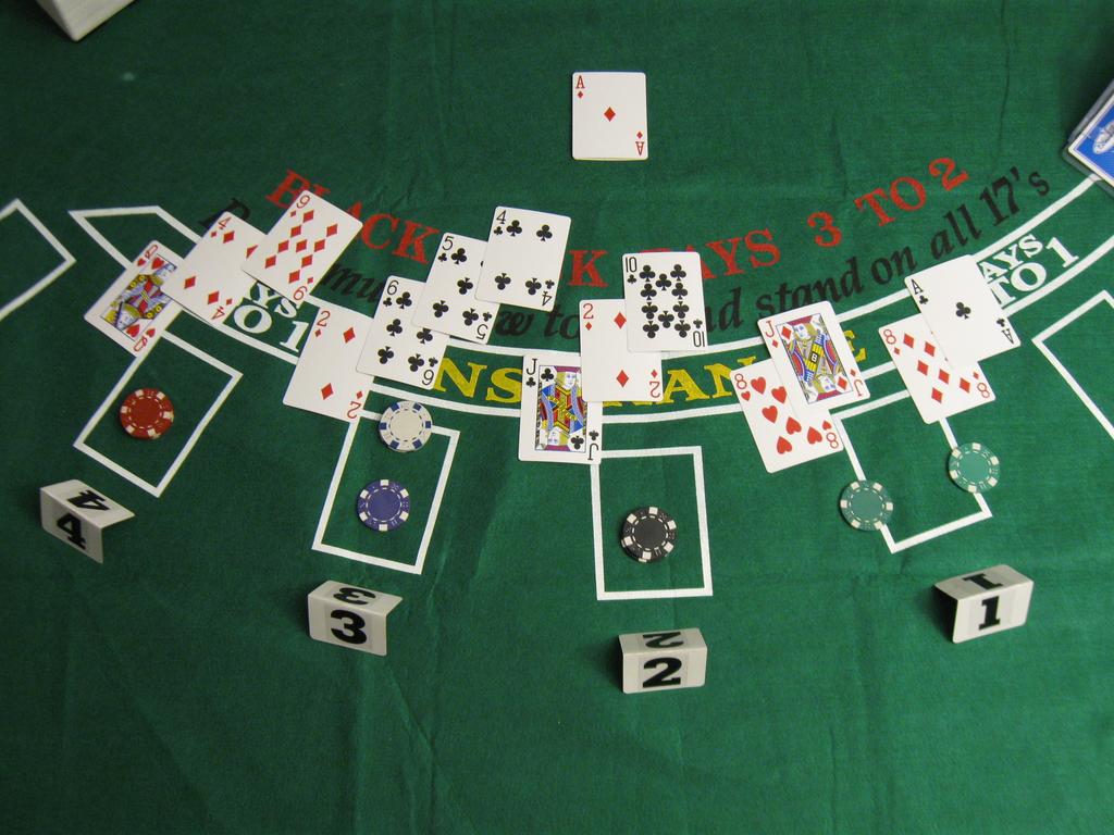(a) Initial deal (b) player action (c) dealer s hand revealed (d) bets settled all four pictures are from