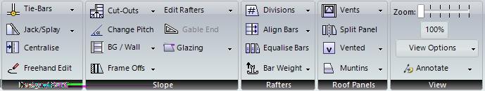 Editing Your Design Roof Tab The Roof tab allows you to edit the design of your roof. In here you can change the ridges, rafters, add roof vents, box gutters, and edit other components of the roof.