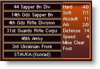 To check any units statistics, chain of command, and special unit abilities, right click the Hex Info Area while the desired hex with the unit(s) is selected.