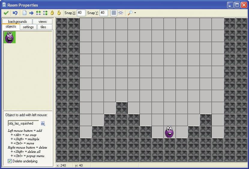 CHAPTER 4 TARGET THE PLAYER: IT S FUN BEING SQUISHED 73 Figure 4-4. Your test level should look something like this. At last, you can finally run the game!