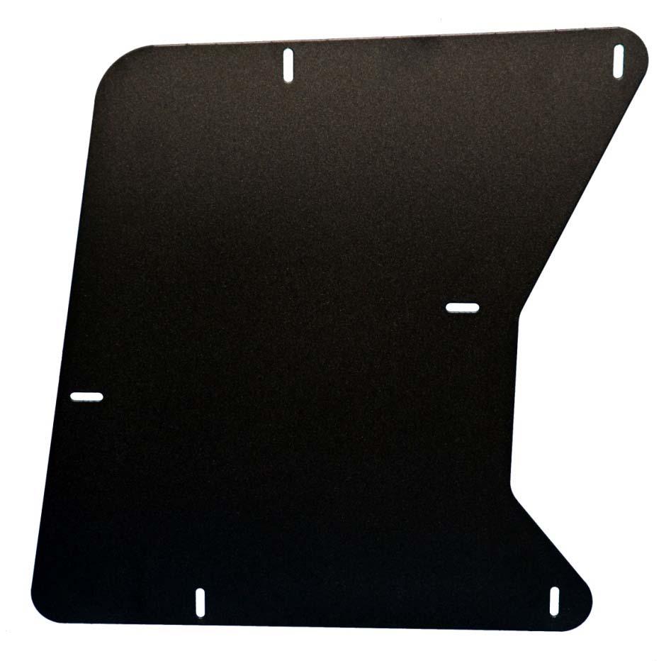 The WGI-C1-2X extension plate will be located behind the OEM AC ductwork and attaches to the rear side window guard C-WGI-C1-2 or WGI-C3-2 and window frame with hardware and brackets provided.