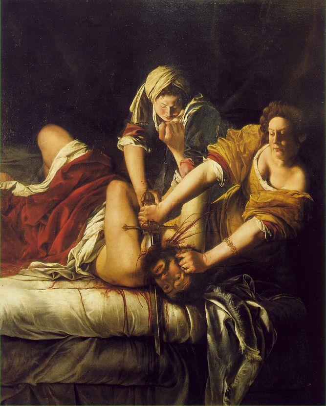 ARTEMISIA GENTILESCHI Judith Beheading Holofernes, 1620 Judith, widow, whose town is besieged by invading army Makes false report, invited to dinner, gets general drunk, seduces him and brutally