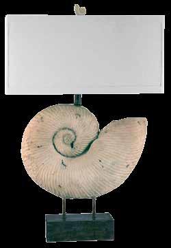 821 NATURAL OVAL CAPIZ SHELL TABLE LAMP NATURAL SHELL OVAL, SIZE: 18 W 13 D 27 H SHADE: 18 W 13 D 11 H 505 HAND APPLIED NATURAL SHELLS TABLE LAMP NATURAL SHELL, ACRYLIC BASE SIZE: 15