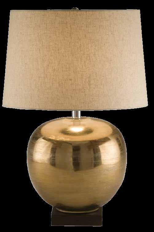 8002 GOLD OVAL CERAMIC TABLE LAMP GOLD CERAMIC, ACRYLIC BASE OFF- SIZE: 19 W 27 H SHADE: 19 W 14 H 8000 BRASS BALL TABLE LAMP BRASS FINISH GOLDEN LINEN SHADE SIZE: 18 W 26 H SHADE: 18 W 15 H 8003