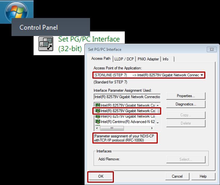 Confirm the settings with OK and Close. 6.2.2 Setting PG/PC interface Table 6-3 No. Action Remark 1.
