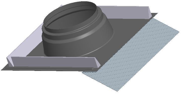 flashing plate wedge-shaped foam rubber seal pleated strip 6. Installation requires a square opening in the roof top of a size equal at least to the bottom diameter of the flashing plate.